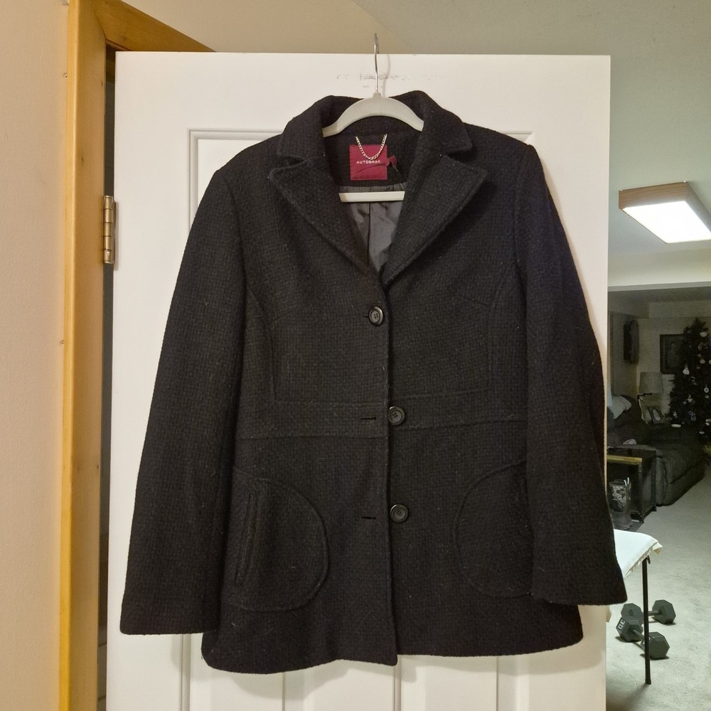 Autograf Black Wool Blend Pea Coat Jacket Womens‎ Size 38 Textured Whimsigoth